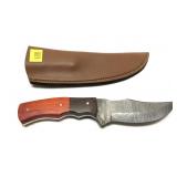 Custom Damascus Blade knife with leather sheath,