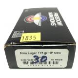 Box of 9mm Luger- 115 Gr. H.P. Freedom Munitions