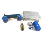 Lot, camping gear includes propane cartridges,