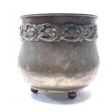 Decorative footed copper pot, 8 1/2" H