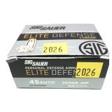 Box of .45 Auto 200-grain JHP SIG Sauer Elite