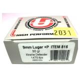 Box of 9mm Luger +P 90-grain Xtreme Defender
