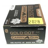 Box of .45 Auto +P 200-grain Gold Dot HP