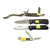 Lot, 4 assorted folding knives includes Ducks