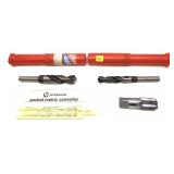 Lot: 2 large drill bits and Threaded 3/4 Pipe,