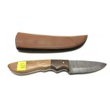 Custom Damascus Blade knife with leather sheath,