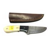 Custom Damascus Blade knife with leather sheath,
