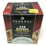 Box of .22 LR. HP Federal cartridges, 550 Rds.