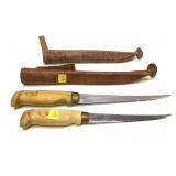 Lot, 2 J. Marttiini filet knives with leather
