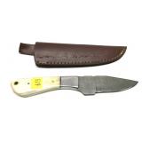 Custom Damascus Blade knife with leather sheath,