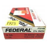 Box of 12 Ga. 2.75" Federal rifled HP slugs, 5 Rds