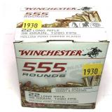 Box of .22 LR. HP Winchester cartridges, 555 Rds.