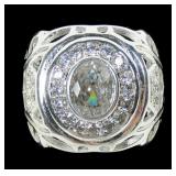 Sterling silver bezel set oval CZ ring with round