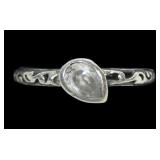 Vintage sterling silver bezel set pear cut crystal