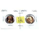 x2- 1947 Lincoln cents, Unc.-x2 cents -Sold by the