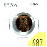 1948-S Lincoln cent, Unc.