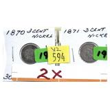 x2- 3-cent nickel coins -x2 coins -Sold by the