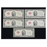 x5- $2 red seals Series of 1928 -x5 notes - Sold