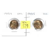 x2- 1948-S Lincoln cents, Unc. -x2 cents -Sold by