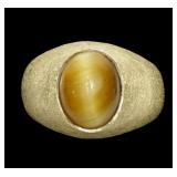 10K Yellow gold brushed finish tiger eye ring,