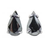 Sterling silver pear cut hematite screw back