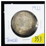 1921 Morgan dollar, toned