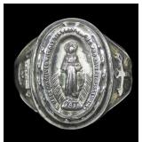 Sterling silver miraculous medal ring, size 9
