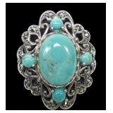 Sterlnig silver turquoise (?) ring with lattice