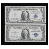 x2- $1 silver certificates series of 1935G, Unc. -