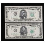 x2- $5 Federal Reserve Star notes series of 1950 -