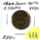 1864 2-cent piece, small motto