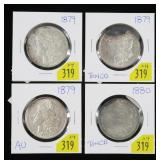 x4- Morgan dollars: 3-1879, 1880 -x4 dollars -
