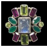 Sterling silver bezel set assorted cut moonstone,