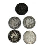 x5- Morgan dollars, mixed dates -x5 dollars -Sold
