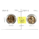 x2- 1955-S Lincoln cents, Unc. -x2 cents -Sold by