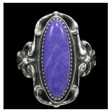 Sterling silver dentil set sugalite ring in fancy