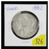 1882 Morgan dollar, toned