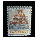 Barbados B1 MH, inverted surcharge in red, CV $47