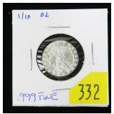 Indian Head .999 Fine Silver 1/10 Troy oz. round,