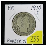 1910-S Barber half dollar
