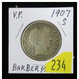 1907-S Barber half dollar, VF
