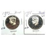 x2- Proof Kennedy half dollars: 1997-S, 1998-S -x2