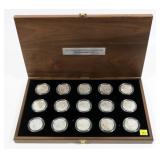 Set of 15 Morgan dollars in walnut case: 1880-S,