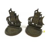 Lot, 2 Cast Metal Clipper Ship Bookends w/Brass
