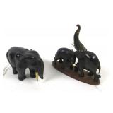 Lot, 2 Carved Elephants, 1 single 3 3/4" high,
