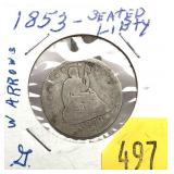 1853 Seated Liberty quarter
