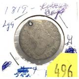 1819 Liberty capped quarter, holed