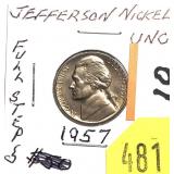 1957 Jefferson nickel, Unc.