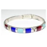 Mexican sterling silver 7" bracelet with inlaid