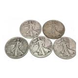x5- Half dollars, 90% silver -5 half dollars